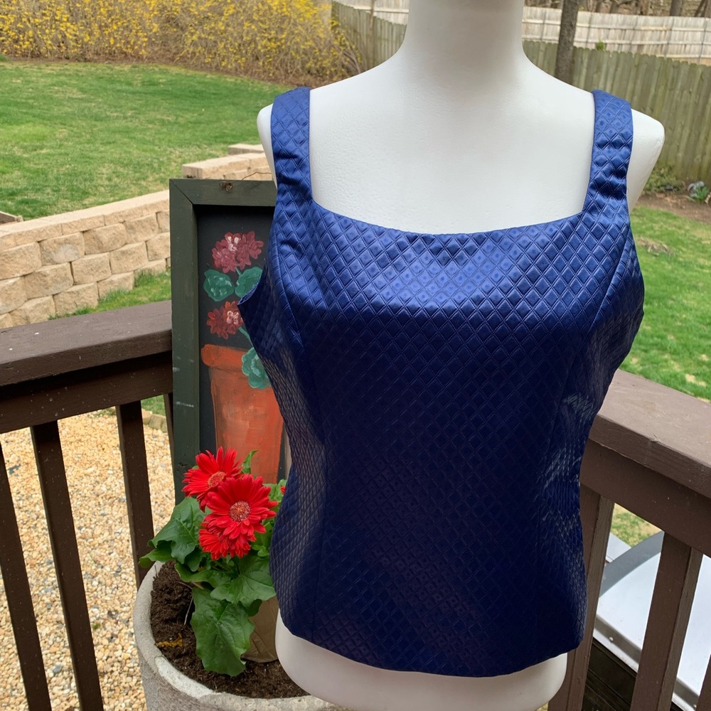 Isabel Ardee Blue Textured Faux Leather Top Shirt Size 8 M EUC